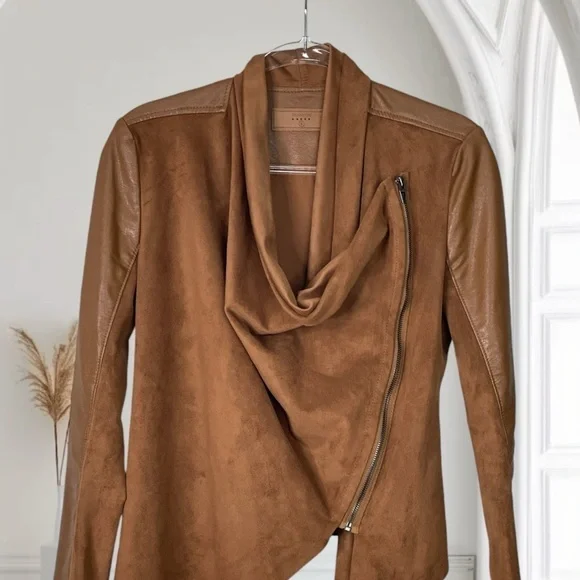 Blank NYC Draped Moto Faux Vegan Leather Mixed Media Jacket S. - Picture 4 of 8